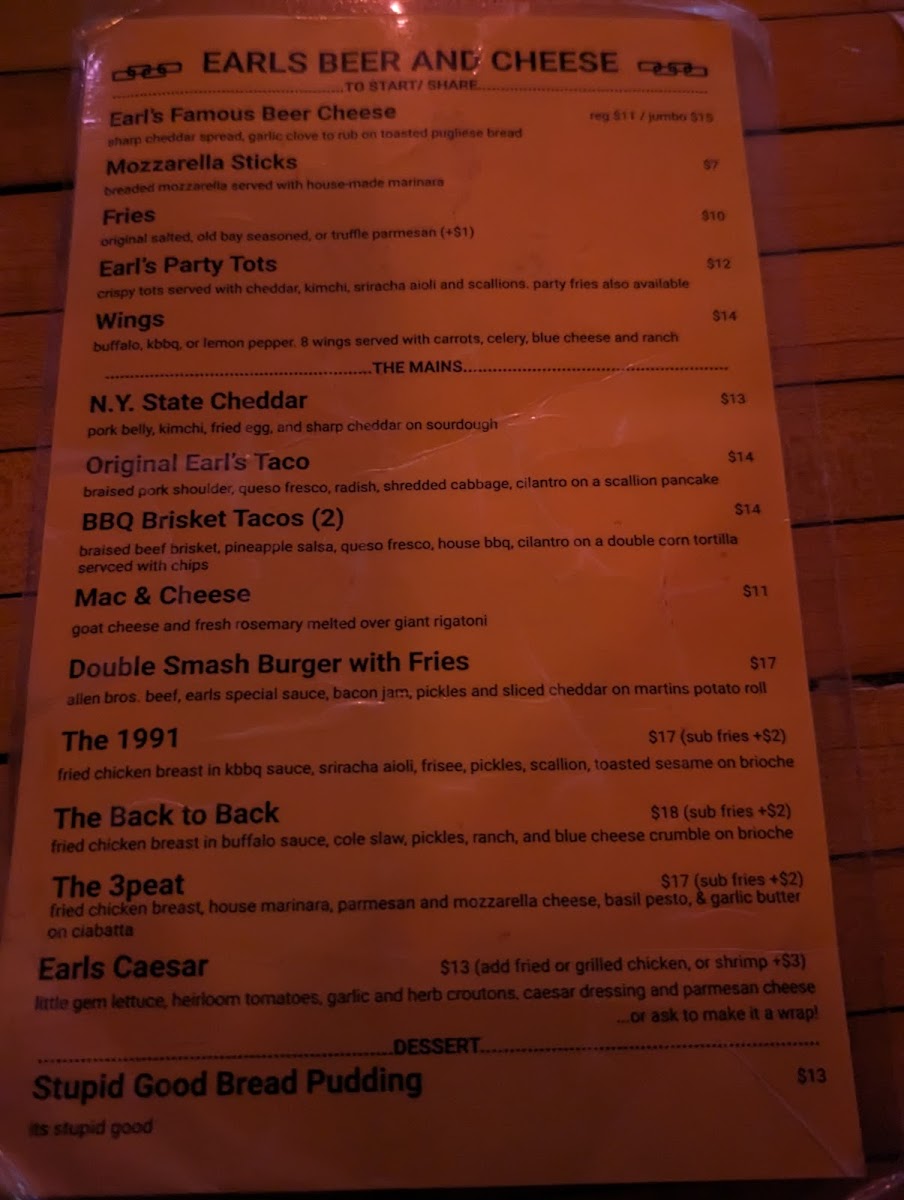 Earl's Beer and Cheese Menu - Image 2